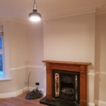 fireplace with white walls